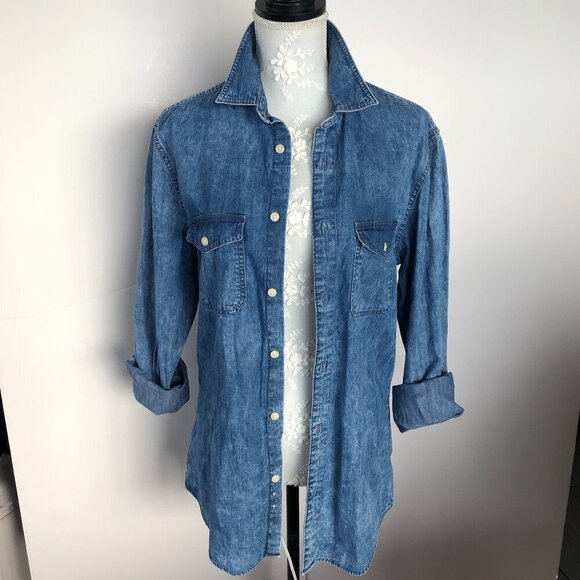 ANGELO LITRICO Mens Blue Denim Shirt Slim Fit Button Down 100% cotton US S 37-38 - Picture 13 of 16